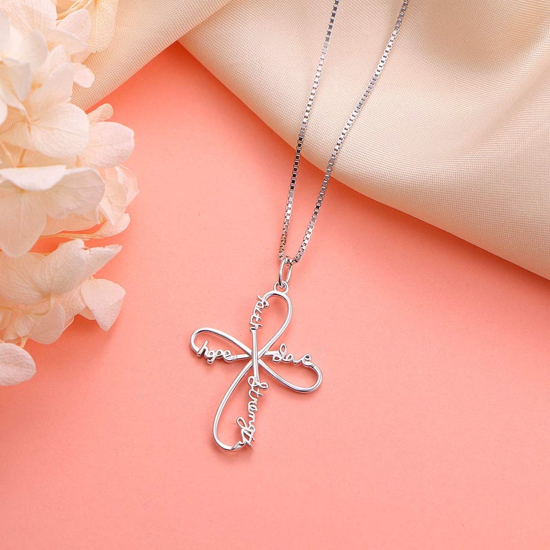 Yearace Cross Necklace 925 Sterling Silver Infinity Faith Hope Love Strength Loop Cross Pendant Necklace Christian for Women, 18 inch - Image 2